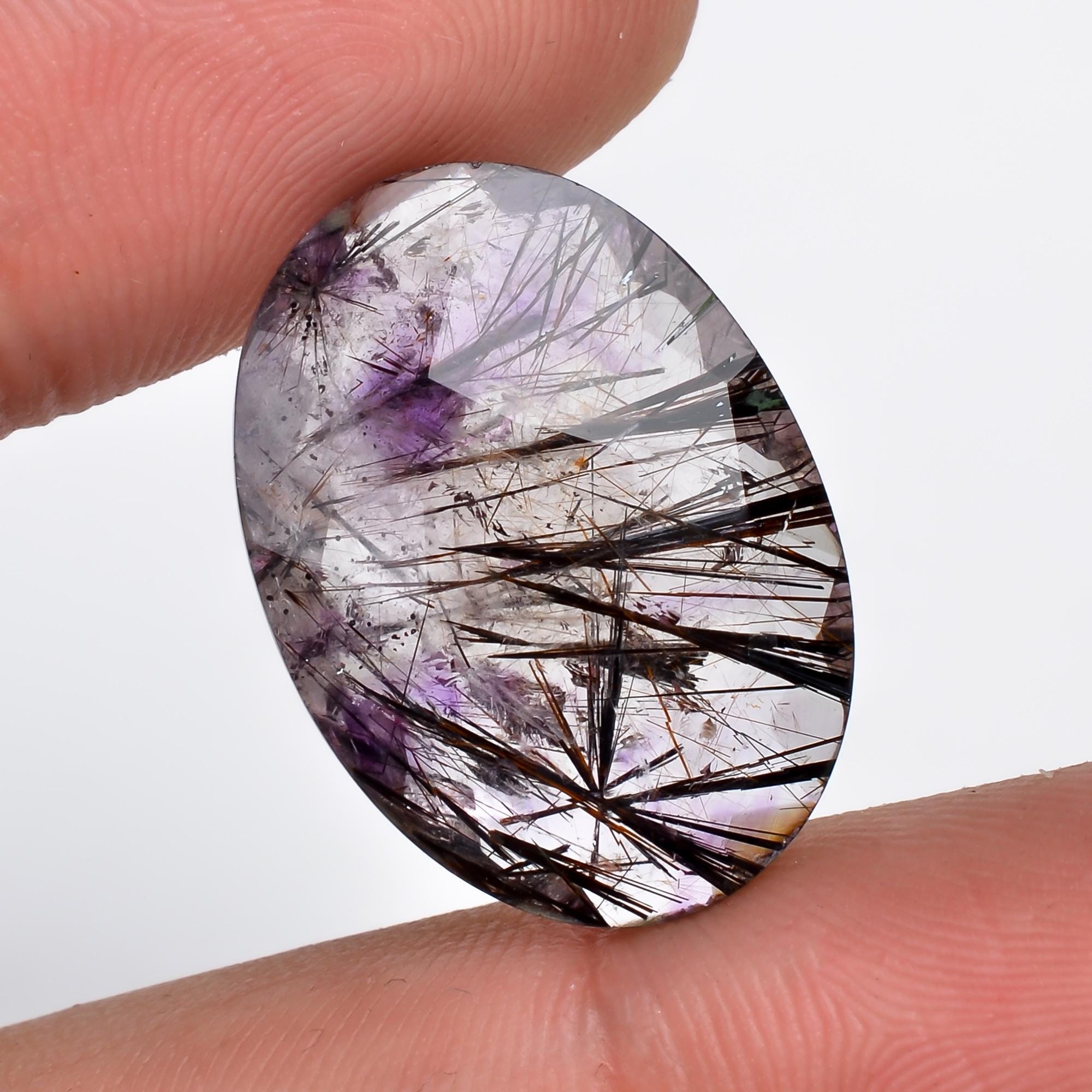 amethyst with cacoxenite natural quartz oval shape faceted loose gemstone